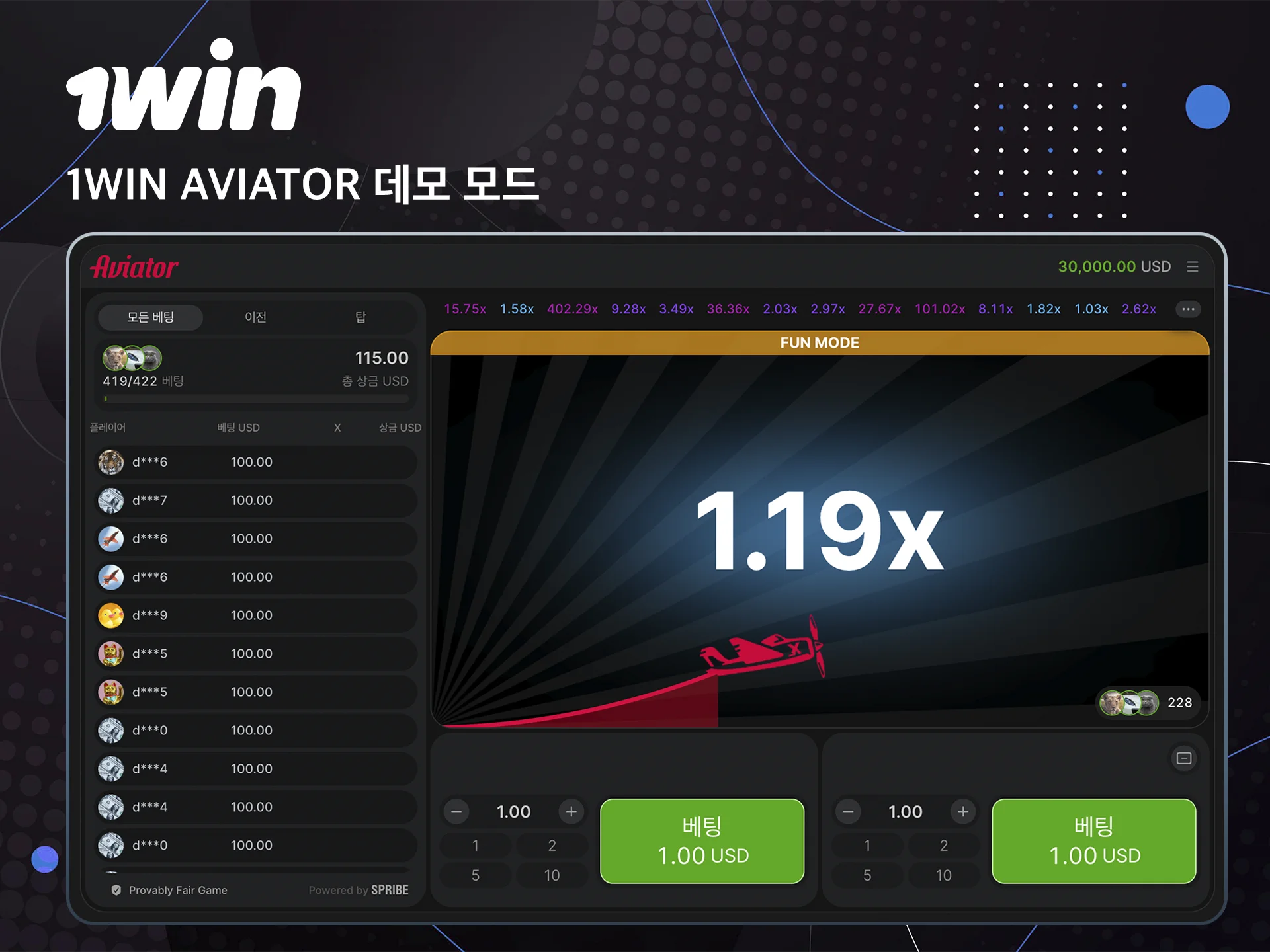 1win 카지노의 Aviator 게임 데모 모드에서 연습하며 귀중한 경험을 쌓아보세요.